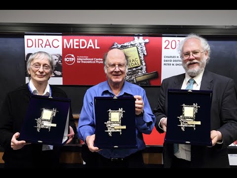David Deutsch, Charles Bennett and Peter Shor (L to R) accept the Dirac Medal in 2017 (ICTP Trieste)